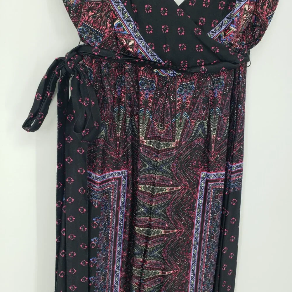Free People Cabbage Rose‎ Silky Satin Jumpsuit 2 Wrap Top Wide Leg Boho Paisley